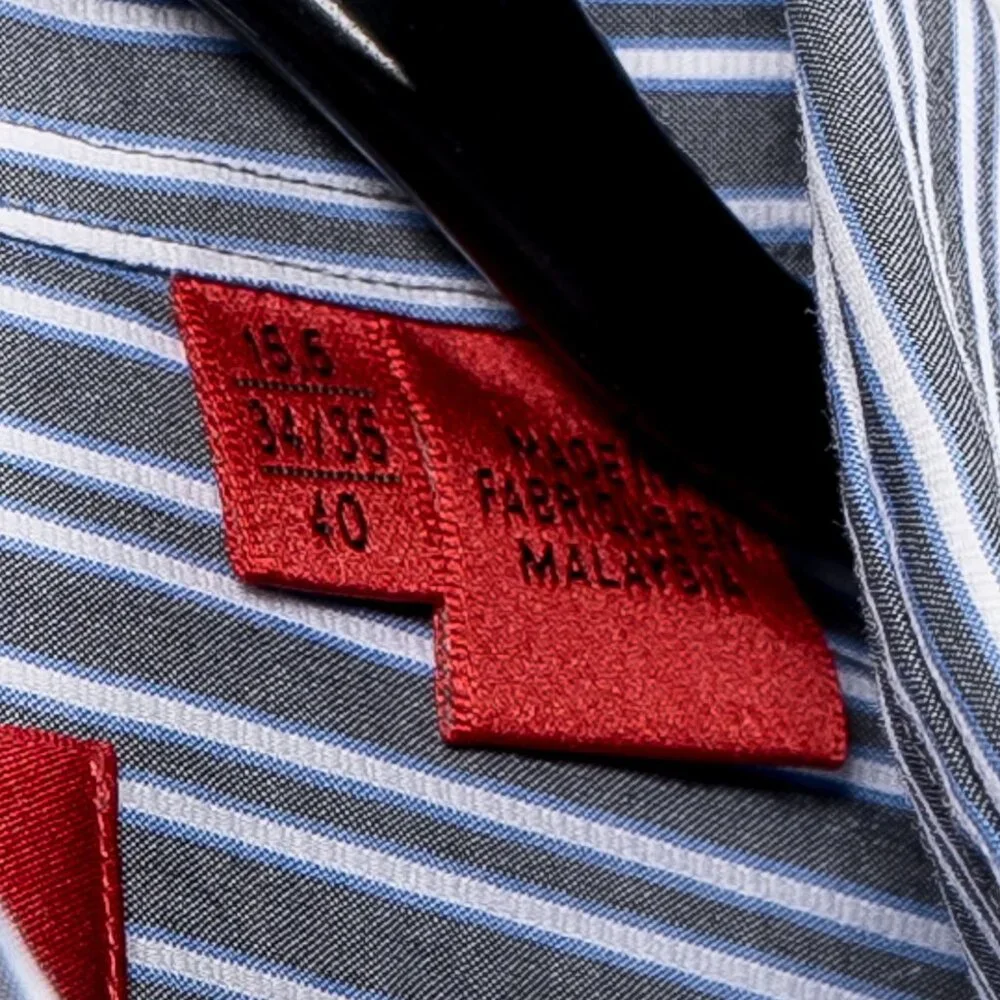 Hugo Boss Dress Shirt M Mens Vertical Stripe Gray Blue White EllisX Regular Fit - Picture 5 of 6